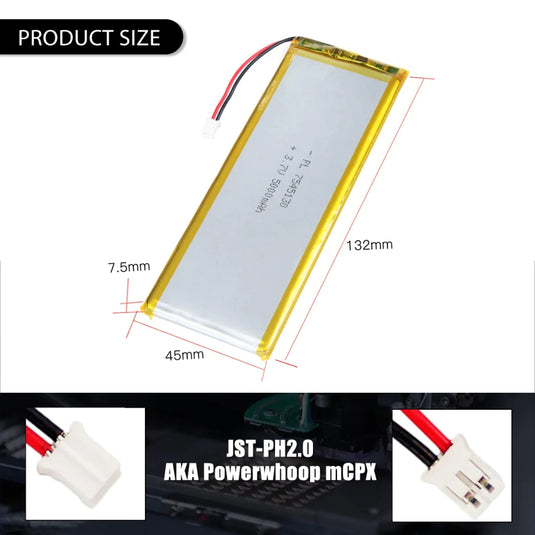 [PH2.0-JST Connector][7542133] Universal 5000mAh 3.7V Rechargeable Li-Ion Lithium Polymer Battery - Polar Tech Australia