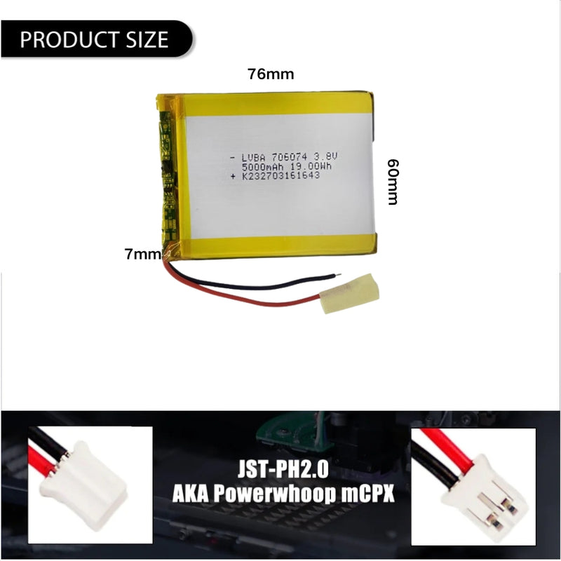 Load image into Gallery viewer, [PH2.0-JST Connector][706074] Universal 5000mAh 3.8V Rechargeable Li-Ion Lithium Polymer Battery - Polar Tech Australia
