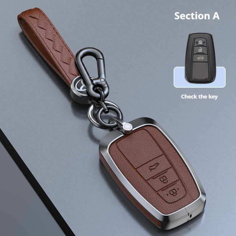 Chargez l&#39;image dans la visionneuse de la galerie, Toyota Zinc Alloy Leather Car Key Fob Case Cover For Camry, C-HR, Corolla, RAV4, Avalon, Land Cruiser, Prado, Prius
