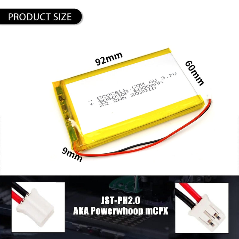 Cargue la imagen en el visor de la galería, [PH2.0-JST Connector][906090] Universal 6000mAh 3.7V Rechargeable Li-Ion Lithium Polymer Battery - Polar Tech Australia
