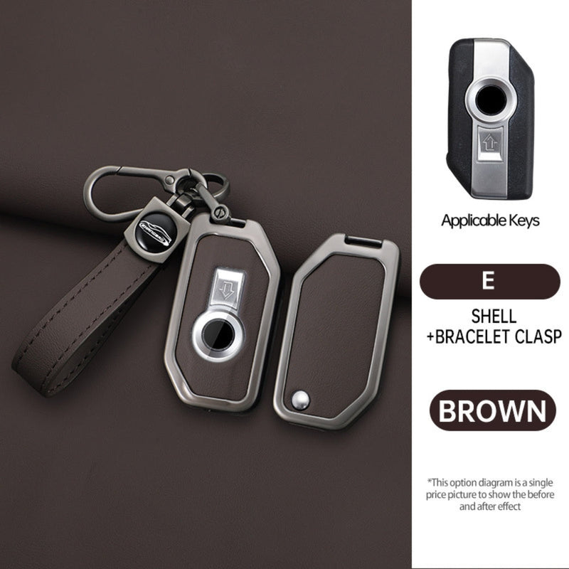 Load image into Gallery viewer, BMW Motorcycle Zinc Alloy + Leather Protection Car Key Fob Case Cover For R1200GS, R1250GS, R1200RT, K1600, K1600B
