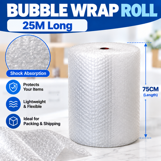 [75CM Wide / 25M Long] Extra Thick Heavy Duty Bubble Wrap Packing Roll - Polar Tech Australia
