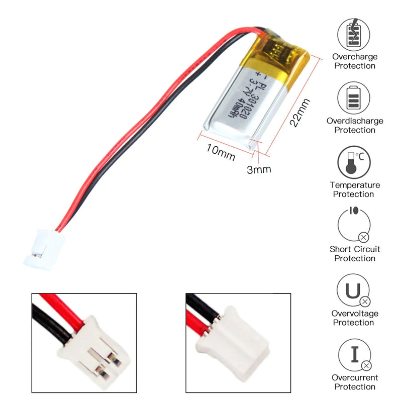 Load image into Gallery viewer, [PH2.0-JST Connector][301020/301120] Universal 40mAh 3.7V Rechargeable Li-Ion Lithium Polymer Battery - Polar Tech Australia
