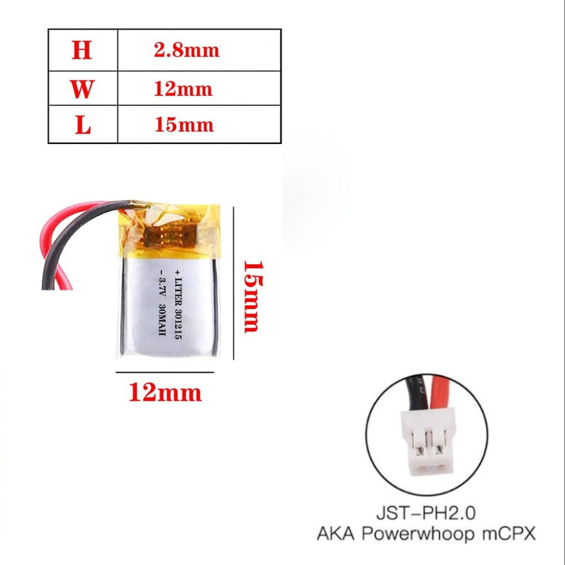 Chargez l&#39;image dans la visionneuse de la galerie, [PH2.0-JST Connector][301215] Universal 30mAh 3.7V Rechargeable Li-Ion Lithium Polymer Battery - Polar Tech Australia
