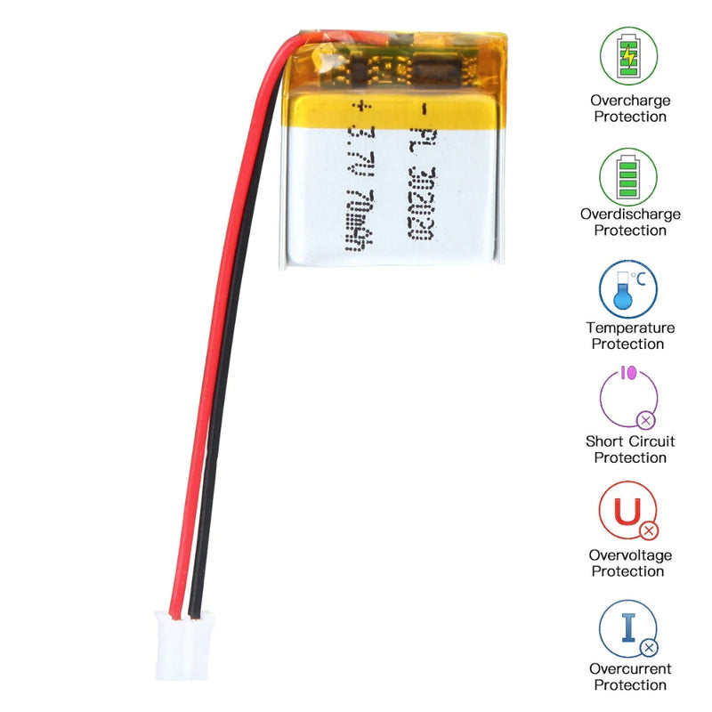 Cargue la imagen en el visor de la galería, [PH2.0-JST Connector][302020] Universal 70mAh 3.7V Rechargeable Li-Ion Lithium Polymer Battery - Polar Tech Australia
