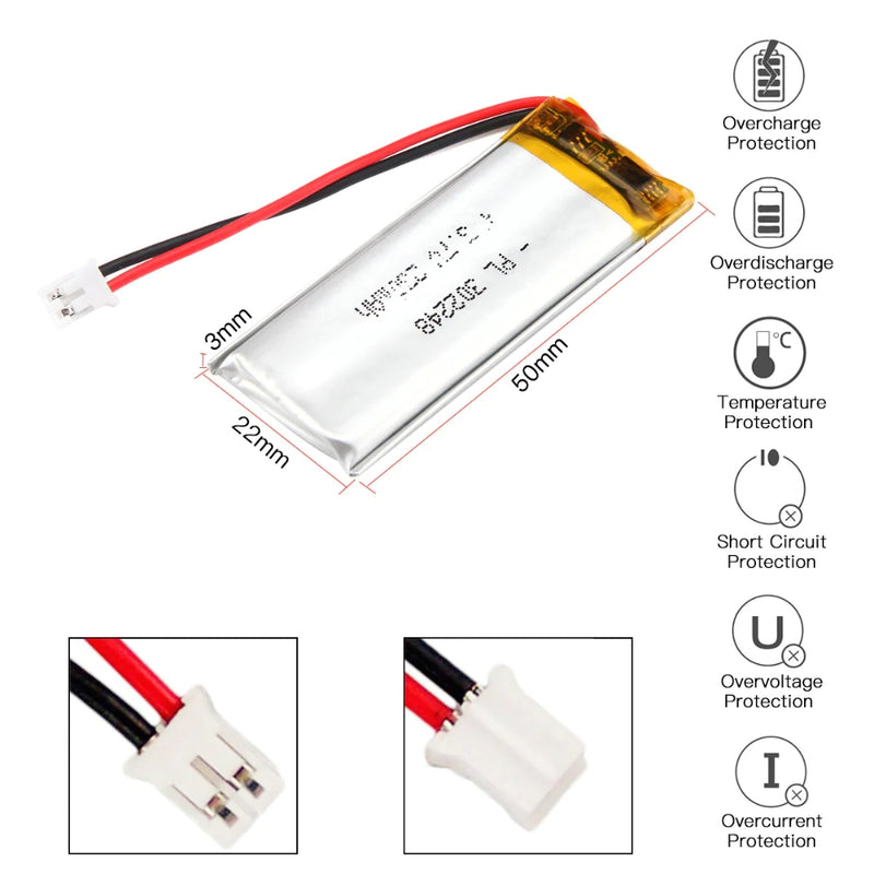 Chargez l&#39;image dans la visionneuse de la galerie, [PH2.0-JST Connector][302248] Universal 230mAh 3.7V Rechargeable Li-Ion Lithium Polymer Battery - Polar Tech Australia
