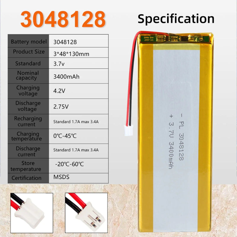 Cargue la imagen en el visor de la galería, [PH2.0-JST Connector][3048128] Universal 3400mAh 3.7V Rechargeable Li-Ion Lithium Polymer Battery - Polar Tech Australia
