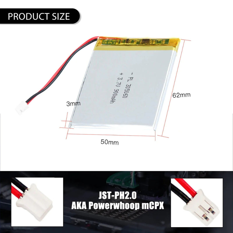 Cargue la imagen en el visor de la galería, [PH2.0-JST Connector][305060] Universal 900mAh 3.7V Rechargeable Li-Ion Lithium Polymer Battery - Polar Tech Australia
