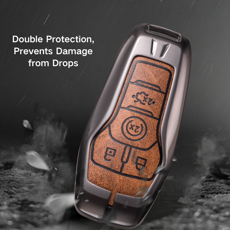 Chargez l&#39;image dans la visionneuse de la galerie, Ford Zinc Alloy Leather Folding Car Key Fob Case Cover For Ranger, Mustang, Everest, Escape, Puma, Transit, Focus, Fiesta, Ranger Raptor, Mondeo
