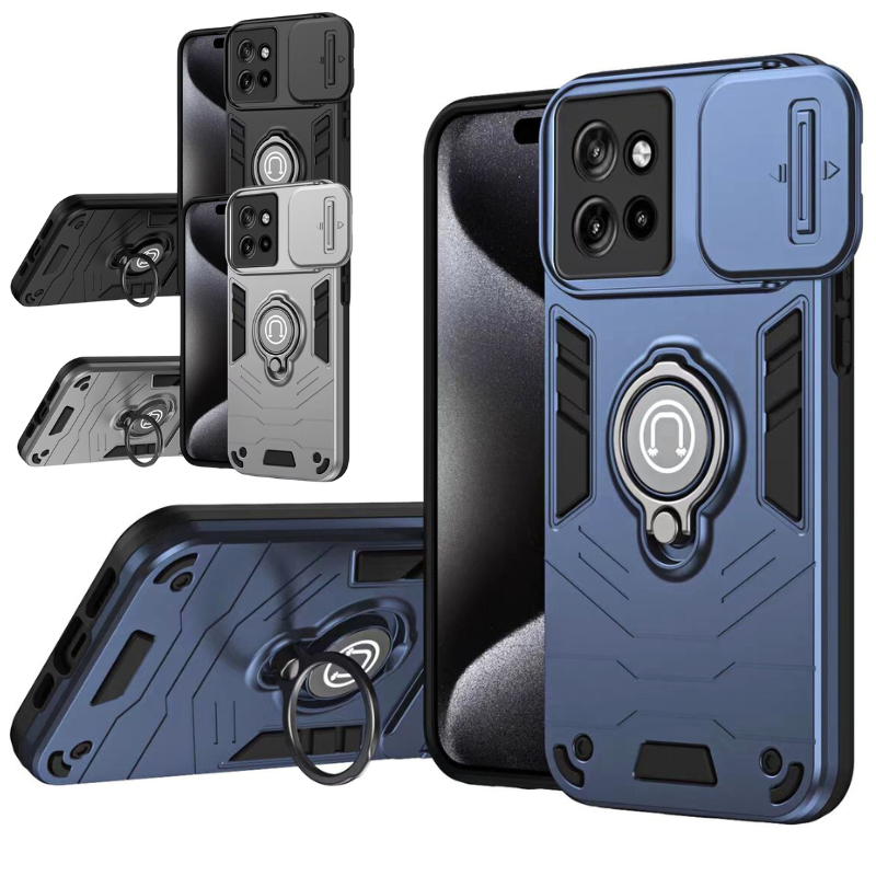 Load image into Gallery viewer, [Built-in Ring Bracket][With Slide Lens Cover] Motorola Moto G13/23 Mecha-style Anti-slip Protective Hard Heavy Duty Series Case - Polar Tech Australia
