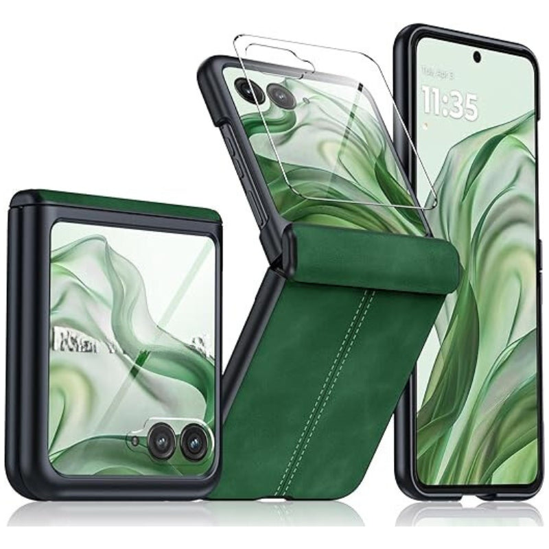 Chargez l&#39;image dans la visionneuse de la galerie, Motorola Moto Razr 50 Ultra/Razr Plus 2024 - Hinge Protection &amp; Thin PU Leather Matte PC Shockproof Case - Polar Tech Australia
