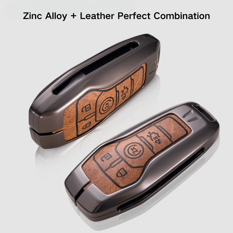 Chargez l&#39;image dans la visionneuse de la galerie, Ford Zinc Alloy Leather Folding Car Key Fob Case Cover For Ranger, Mustang, Everest, Escape, Puma, Transit, Focus, Fiesta, Ranger Raptor, Mondeo
