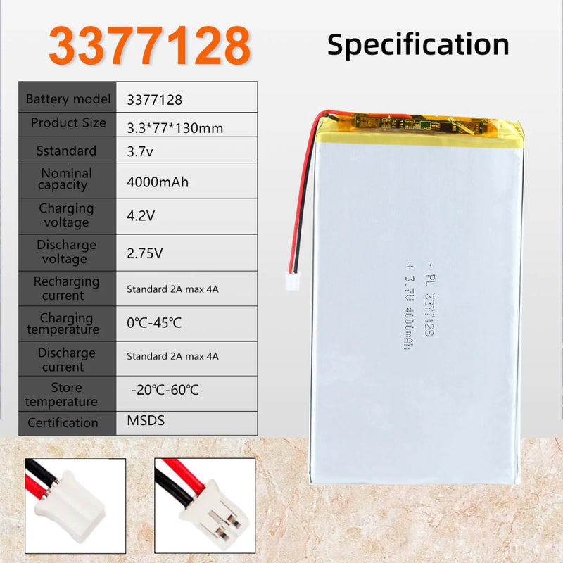 Cargue la imagen en el visor de la galería, [PH2.0-JST Connector][3377128] Universal 4000mAh 3.7V Rechargeable Li-Ion Lithium Polymer Battery - Polar Tech Australia
