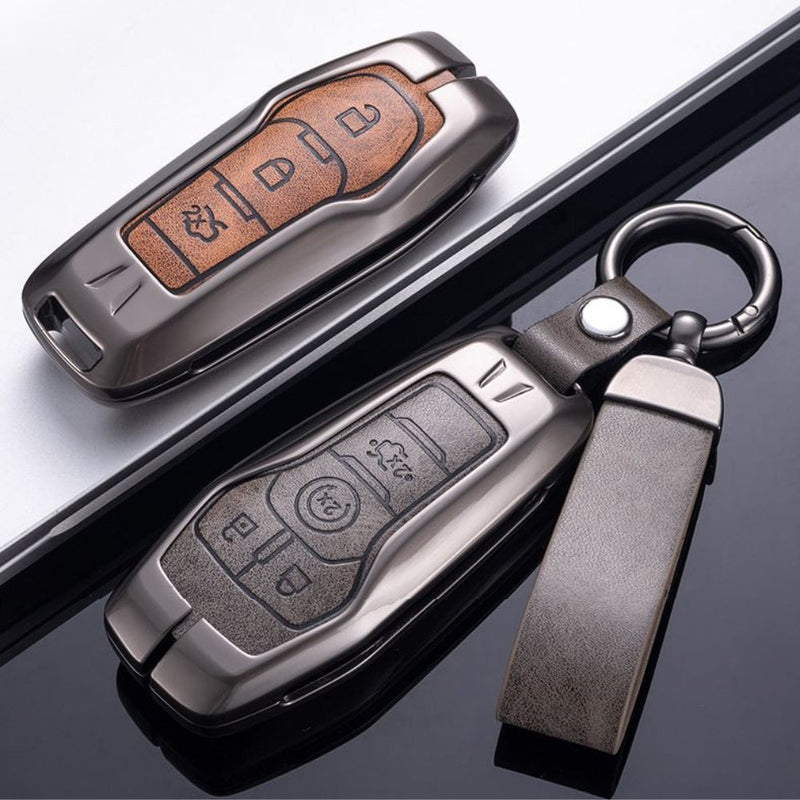 Chargez l&#39;image dans la visionneuse de la galerie, Ford Zinc Alloy Leather Folding Car Key Fob Case Cover For Ranger, Mustang, Everest, Escape, Puma, Transit, Focus, Fiesta, Ranger Raptor, Mondeo
