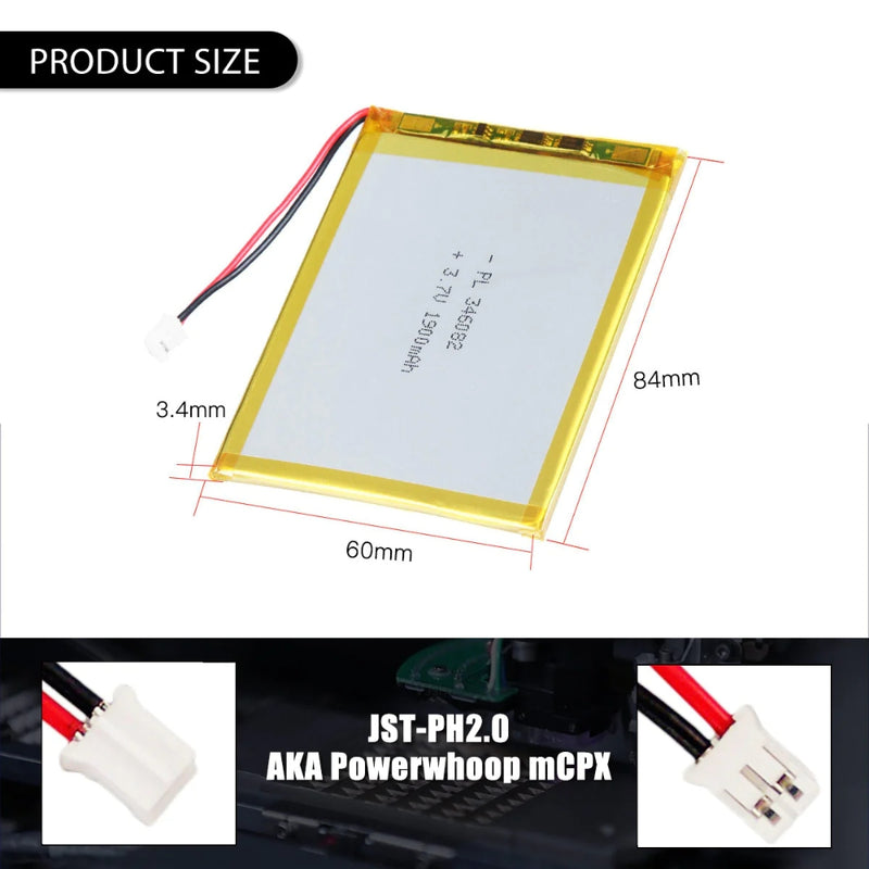 Cargue la imagen en el visor de la galería, [PH2.0-JST Connector][346082] Universal 1900mAh 3.7V Rechargeable Li-Ion Lithium Polymer Battery - Polar Tech Australia
