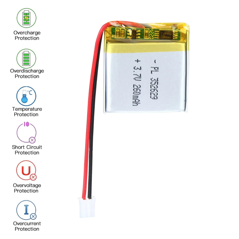 Cargue la imagen en el visor de la galería, [PH2.0-JST Connector][352629] Universal 260mAh3.7V Rechargeable Li-Ion Lithium Polymer Battery - Polar Tech Australia
