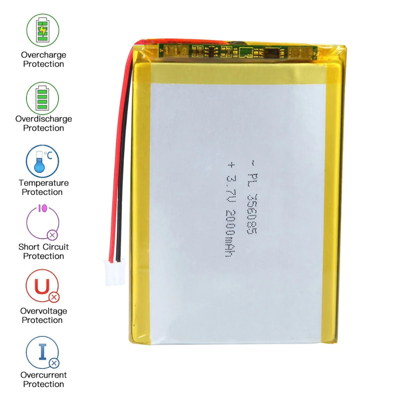 Cargue la imagen en el visor de la galería, [PH2.0-JST Connector][356085] Universal 2000mAh 3.7V Rechargeable Li-Ion Lithium Polymer Battery - Polar Tech Australia
