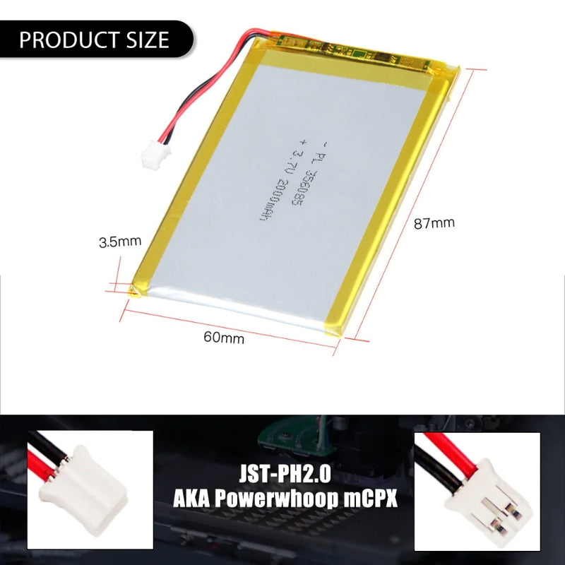 Cargue la imagen en el visor de la galería, [PH2.0-JST Connector][356085] Universal 2000mAh 3.7V Rechargeable Li-Ion Lithium Polymer Battery - Polar Tech Australia
