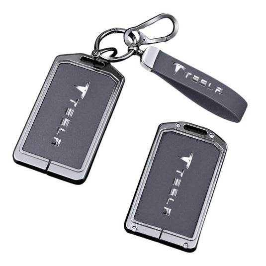 Tesla Zinc Alloy + Leather Card Key Case for Model 3 & Model Y