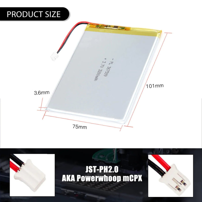 Cargue la imagen en el visor de la galería, [PH2.0-JST Connector][367599] Universal 3200mAh 3.7V Rechargeable Li-Ion Lithium Polymer Battery - Polar Tech Australia
