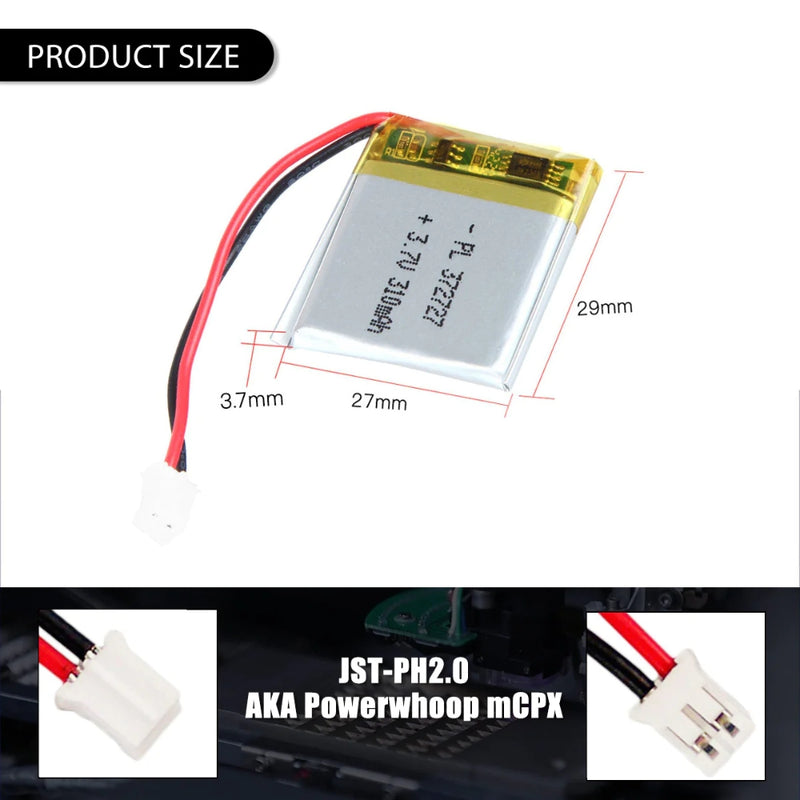 Chargez l&#39;image dans la visionneuse de la galerie, [PH2.0-JST Connector][372727] Universal 310mAh 3.7V Rechargeable Li-Ion Lithium Polymer Battery - Polar Tech Australia
