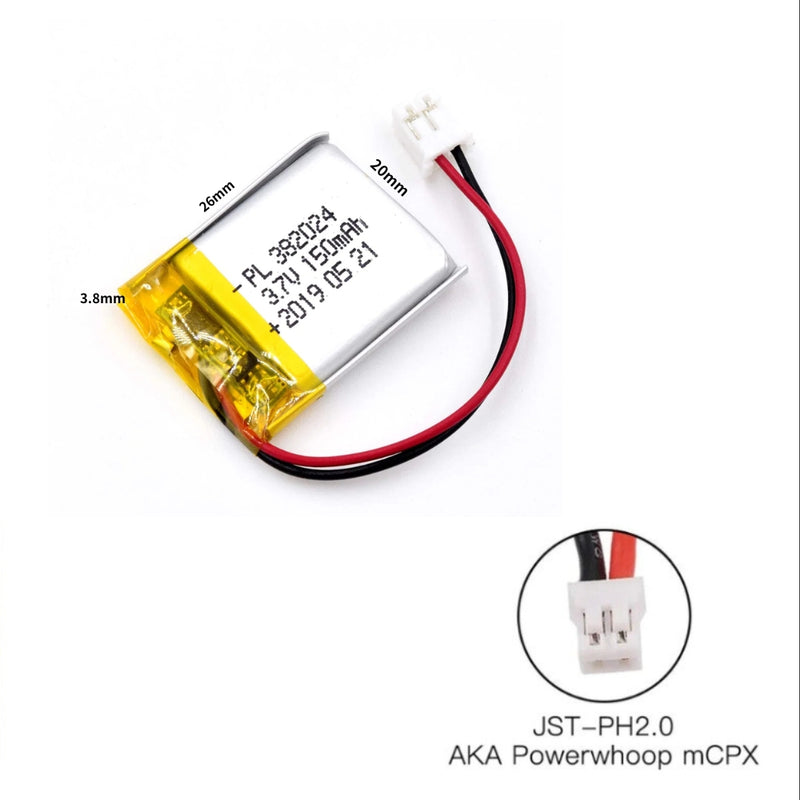 Cargue la imagen en el visor de la galería, [PH2.0-JST Connector][382024] Universal 150mAh 3.7V Rechargeable Li-Ion Lithium Polymer Battery - Polar Tech Australia

