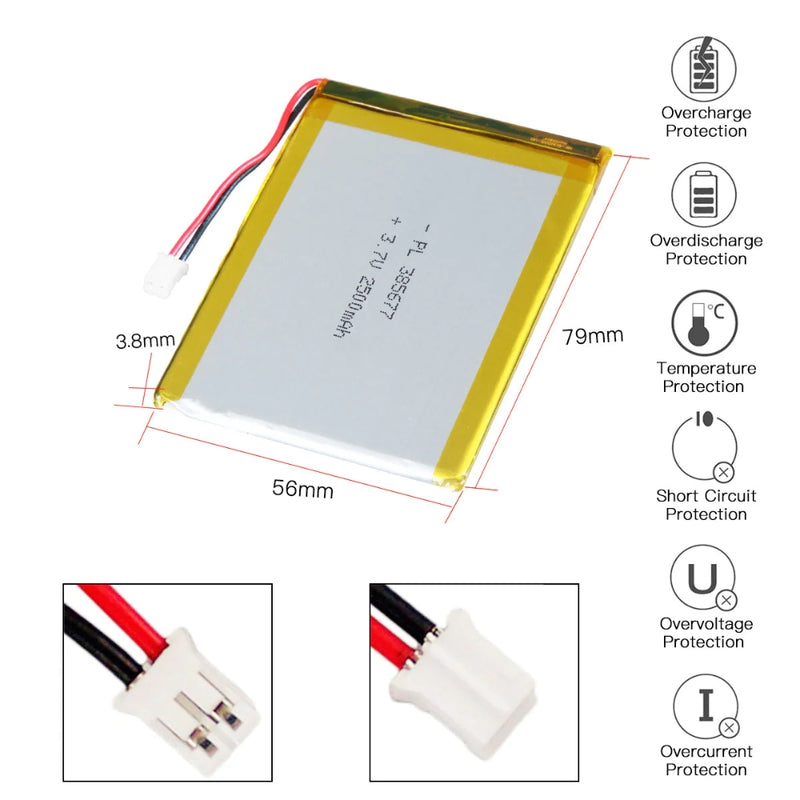 Cargue la imagen en el visor de la galería, [PH2.0-JST Connector][385677] Universal 2100mAh 3.7V Rechargeable Li-Ion Lithium Polymer Battery - Polar Tech Australia
