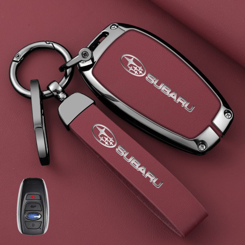 Load image into Gallery viewer, Subaru Full Metal  Coverage + PU Leather Car Key Fob Case Cover For Outback, Forester, Impreza, WRX, XV, Crosstrek, Legacy
