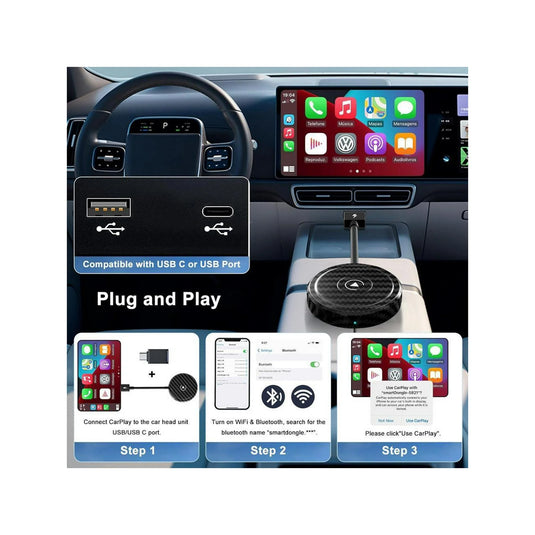 Plug and Play Mini Wireless CarPlay USB Adapter or iPhone 11/12/13/14/15/16 - Polar Tech Australia