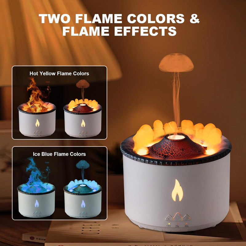 Cargue la imagen en el visor de la galería, Volcano Humidifier Flame Aroma Diffuser Ultrasonic Essential Oil Scent Diffuser 300ml Large Capacity 2-in-1 Essential Oil Diffuser with Function Timer for Bedroom Home Office (Double Color Flame)
