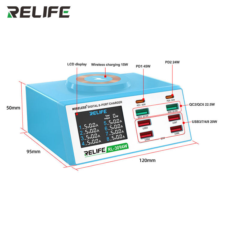Chargez l&#39;image dans la visionneuse de la galerie, [RL-309AW] RELIFE Wireless Digital Display 8-Port Charger 100W - Polar Tech Australia
