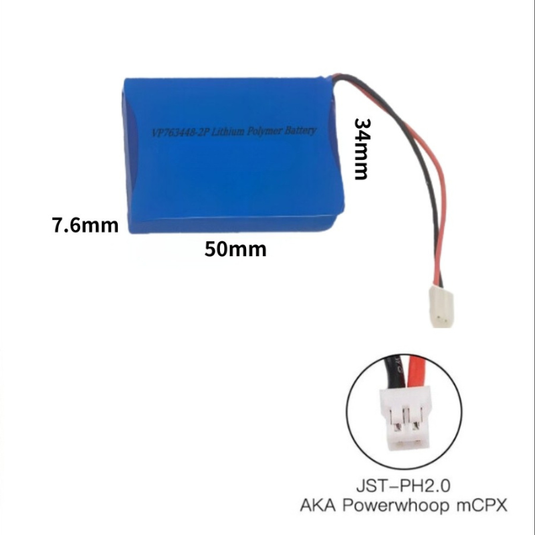 [PH2.0-JST Connector][763448] Universal 1300mAh 3.7V Rechargeable Li-Ion Lithium Polymer Battery