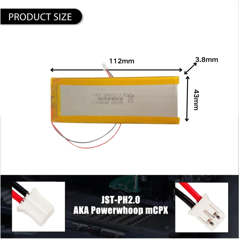 Cargue la imagen en el visor de la galería, [PH2.0-JST Connector][3843112] Universal 3150mAh 3.7V Rechargeable Li-Ion Lithium Polymer Battery - Polar Tech Australia
