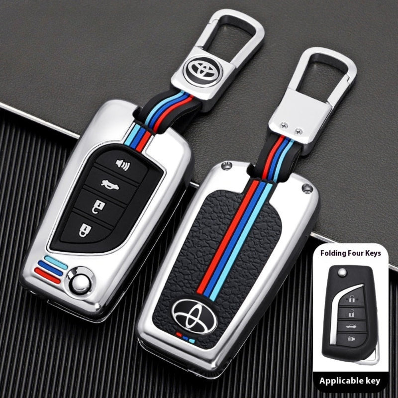 Load image into Gallery viewer, Toyota Foldable Style Metal Shell &amp; Soft Silicone Full Protection Car Key Fob Case Cover For Camry RAV4 Highlander Avalon C-HR Prius Corolla
