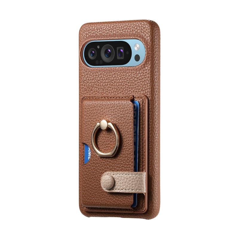 Cargue la imagen en el visor de la galería, Google Pixel 10 / 10 Pro - Retro PU Leather Shockproof Phone Case with Ring Holder &amp; Card Slot

