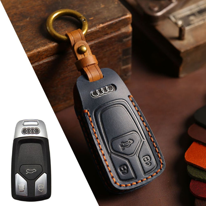 Load image into Gallery viewer, Audi Handcrafted Genuine Leather Car Key Fob Case Cover For A3, A4, A5, A6, A8, Q2, Q5, Q7, Q8, e-tron
