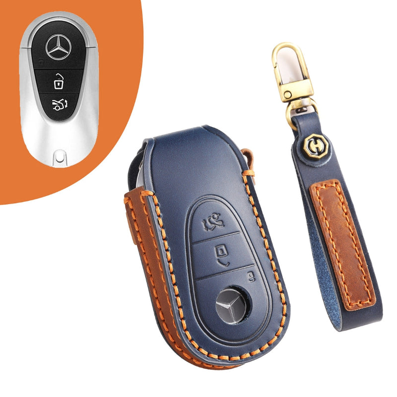 Chargez l&#39;image dans la visionneuse de la galerie, Mercedes Benz Handcrafted Genuine Leather Car Key Fob Protective Case Cover For Benz S-Class
