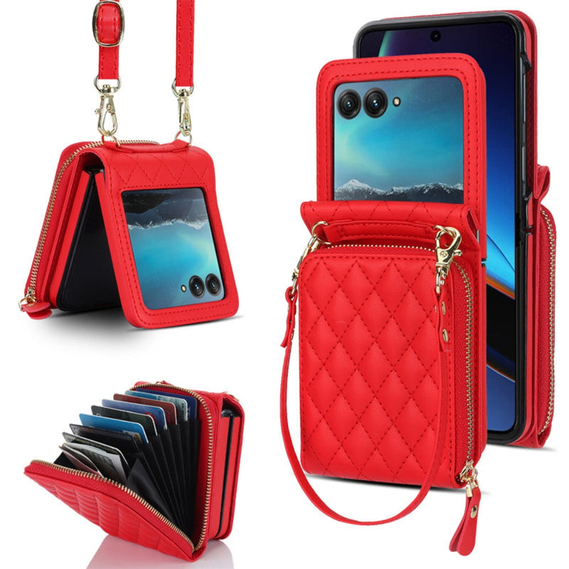 Load image into Gallery viewer, [With Shoulder Strap] [With Card Slot] Motorola Razr 50/Ultra - PU leather Crossbody Wallet Style Shockproof Phone Case - Polar Tech Australia
