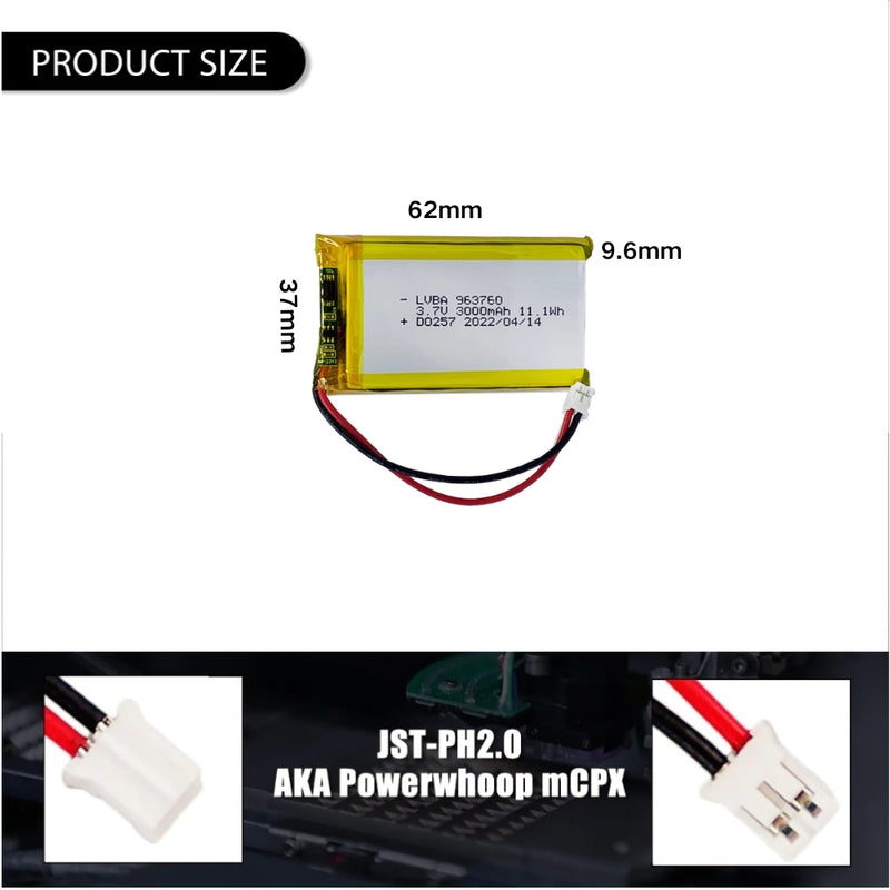 Cargue la imagen en el visor de la galería, [PH2.0-JST Connector][963760] Universal 3000mAh 3.7V Rechargeable Li-Ion Lithium Polymer Battery - Polar Tech Australia
