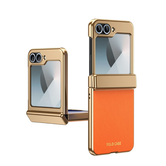Samsung Galaxy Z Flip8 5G - Electroplated Vegan Leather Full-Body Shockproof Phone Case