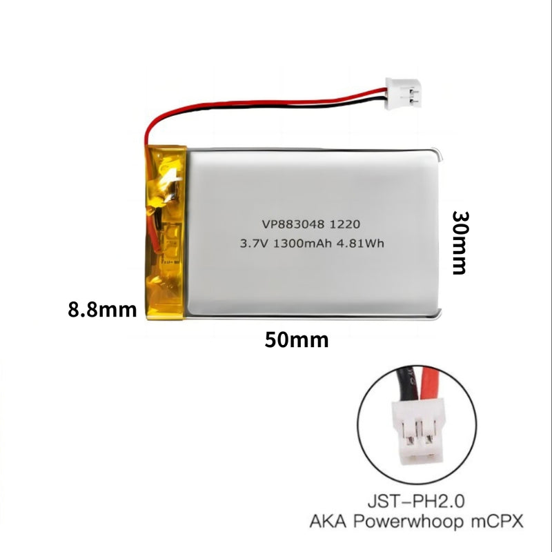 Cargue la imagen en el visor de la galería, [PH2.0-JST Connector][883048] Universal 1300mAh 3.7V Rechargeable Li-Ion Lithium Polymer Battery - Polar Tech Australia
