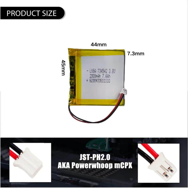 Load image into Gallery viewer, [PH2.0-JST Connector][734542] Universal 2000mAh 3.8V Rechargeable Li-Ion Lithium Polymer Battery - Polar Tech Australia
