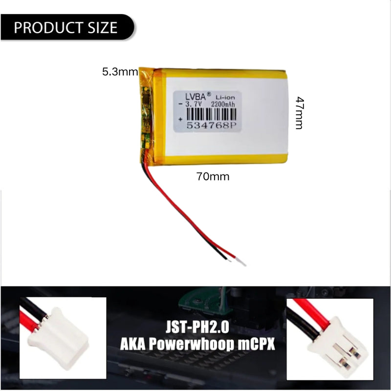 Chargez l&#39;image dans la visionneuse de la galerie, [PH2.0-JST Connector][534768] Universal 2200mAh 3.7V Rechargeable Li-Ion Lithium Polymer Battery - Polar Tech Australia
