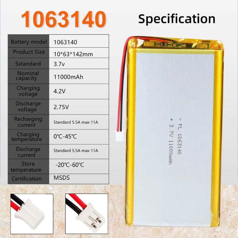 Cargue la imagen en el visor de la galería, [PH2.0-JST Connector][1063140] Universal 11000mAh 3.7V Rechargeable Li-Ion Lithium Polymer Battery - Polar Tech Australia
