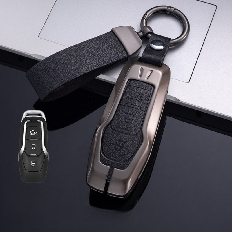 Chargez l&#39;image dans la visionneuse de la galerie, Ford Zinc Alloy Leather Folding Car Key Fob Case Cover For Ranger, Mustang, Everest, Escape, Puma, Transit, Focus, Fiesta, Ranger Raptor, Mondeo
