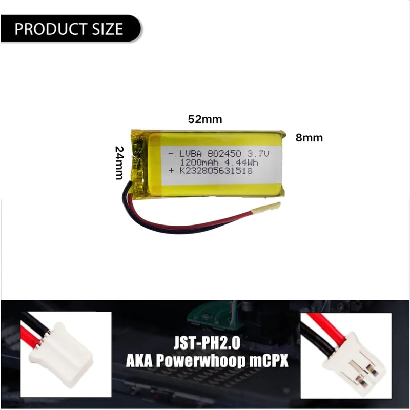 Cargue la imagen en el visor de la galería, [PH2.0-JST Connector][802450] Universal 1200mAh 3.7V Rechargeable Li-Ion Lithium Polymer Battery - Polar Tech Australia

