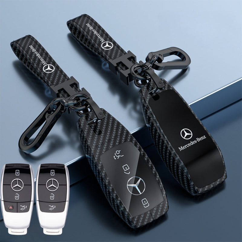 Cargue la imagen en el visor de la galería, Mercedes Benz Zinc Alloy + Carbon Fiber Texture Car Key Fob Case Cover For Benz A, B, C, E, S, G-Class, GLA, GLB, GLC, GLE, GLS, CLA, CLS, EQC
