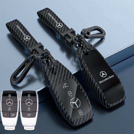 Mercedes Benz Zinc Alloy + Carbon Fiber Texture Car Key Fob Case Cover For Benz A, B, C, E, S, G-Class, GLA, GLB, GLC, GLE, GLS, CLA, CLS, EQC