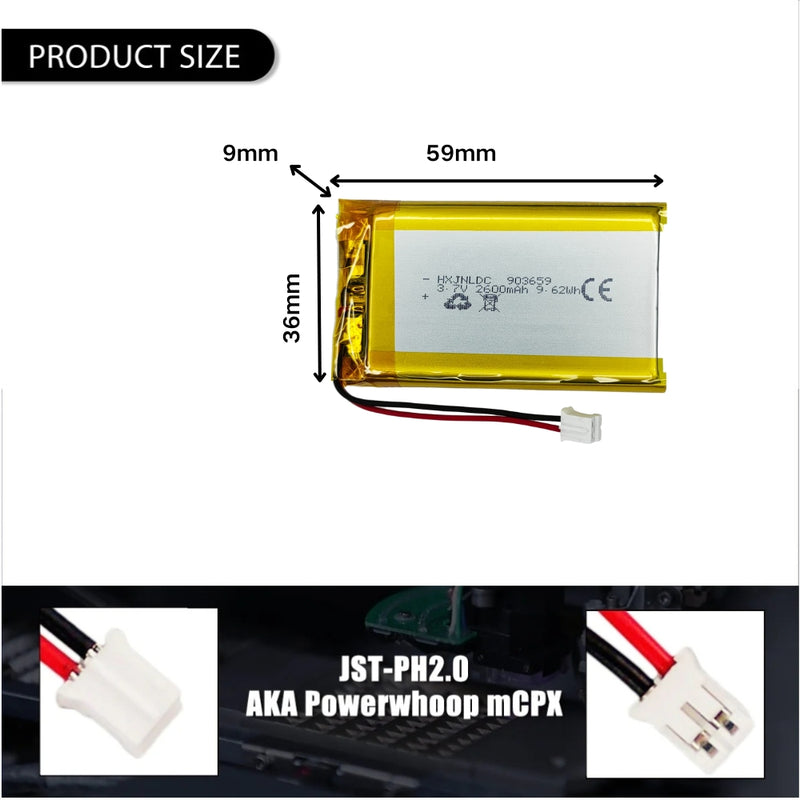 Cargue la imagen en el visor de la galería, [PH2.0-JST Connector][903659] Universal 2600mAh 3.7V Rechargeable Li-Ion Lithium Polymer Battery - Polar Tech Australia
