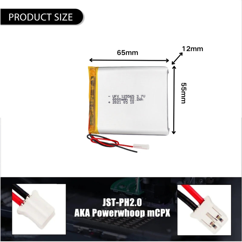 Cargue la imagen en el visor de la galería, [PH2.0-JST Connector][125565] Universal 6000mAh 3.7V Rechargeable Li-Ion Lithium Polymer Battery - Polar Tech Australia
